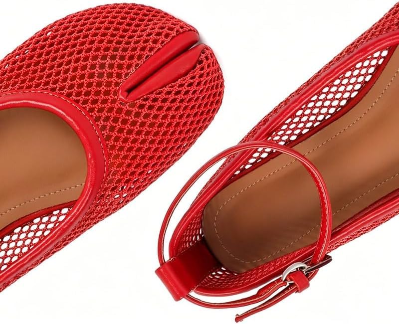Image of Wnshonzy Mesh Ballet Flats for Women Round Toe Buckle Strap Fishnet Mary Jane Flats Comfy Casual Office Womens Summer Flats Shoes