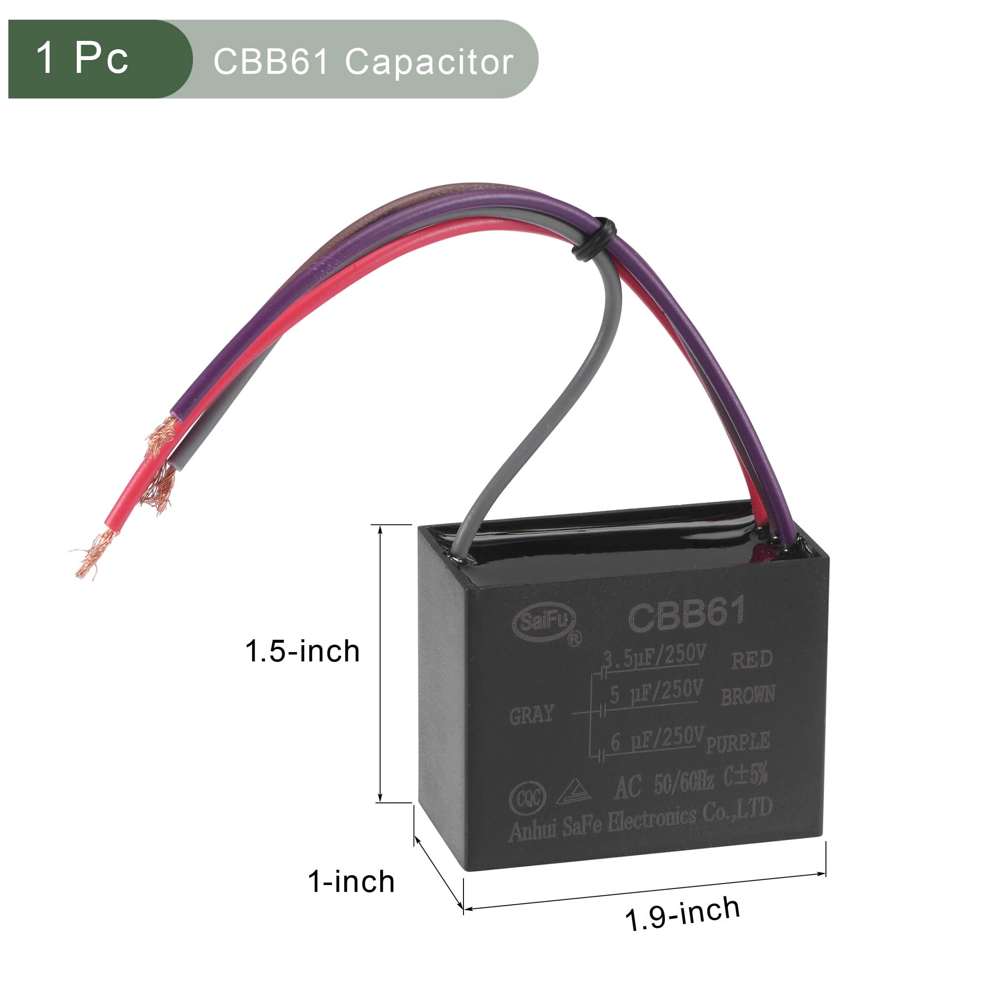 1 Condensatore Metallizzato CBB61 4uf Per Ventilatore Da Soffitto A Motore 500VAC 4uF 4mf 1 6uf 6mf 6 Mf Uf 3.6uf 6.2uf
