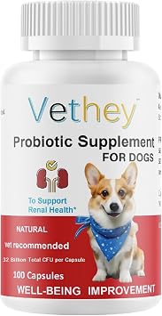 Probiotic Supplement for Dogs,Kidney Health Supplement for Dogs & Cats - NO Refrigeration Required - Help Support Kidney Function & Manage Renal Toxins - 32 Billion CFU, 100 Capsules