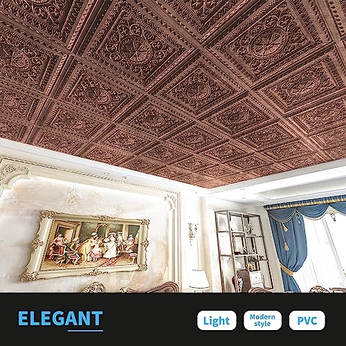 Image of Art3d Drop Ceiling Tiles, Glue up Ceiling Tiles, 2'x2' Plastic Sheet in Antique Copper (12-Pack, 48 Sq.ft)