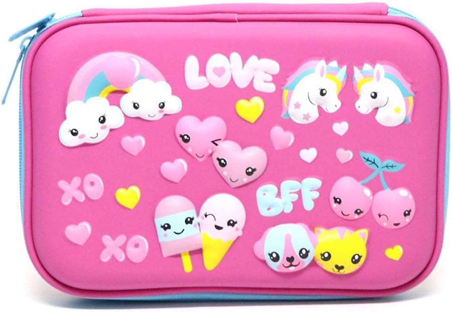 QpenguinBabies Unicorn Pencil Case, Embossed Hardtop Multi-Compartment Pencil Holder Box, Large Capacity School Stationery Pen Bag for Kid Children Girls Student Birthday Christmas Gift