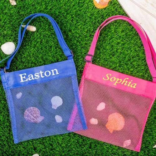 Personalized Seashell Mesh Bag,Embroidered Kids Beach Bag,Beach Shell Bags,Custom Shell Collecting Mesh Tote,Party Favor Bag4