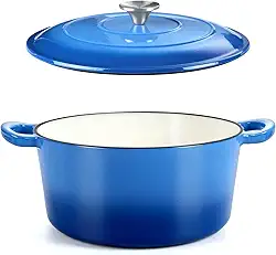 HaSteeL Forno holandês de ferro fundido de 6 litros, panela esmaltada pré-temperada com tampa, panelas redondas antiaderentes para pão de fermento, assar, assar, refogar, fritar, serviço pesado e