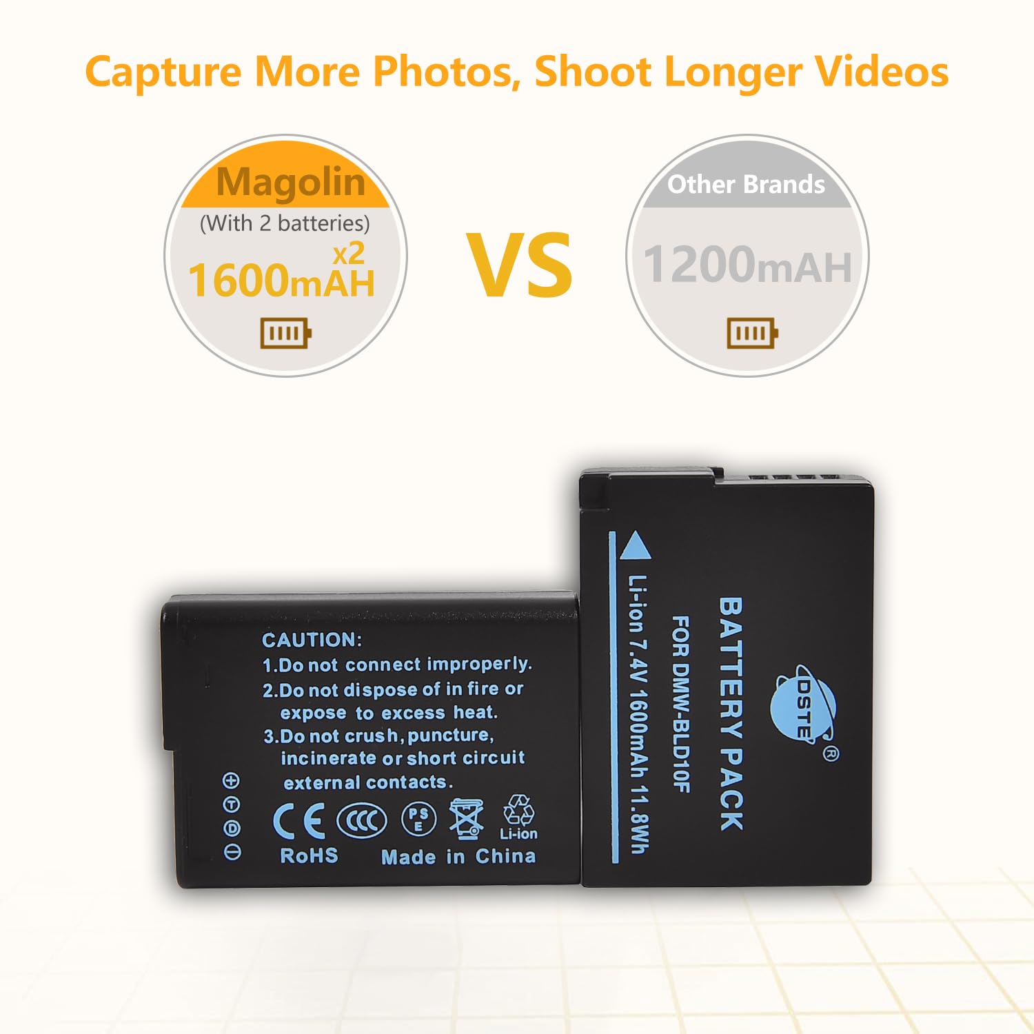 DSTE DMW-BLD10E Li-ion Batteria Compatible per Lumix DMC-G3 DMC-GF2 DMC-GX1 Fotocamera come DMW-BLD10 DMW-BLD10PP DE-A93B