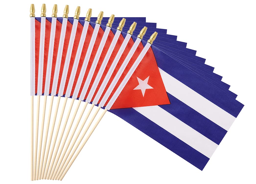 25Pack Small Cuba Flag Handheld Mini Cuban Flag on Stick 5x8 Inch