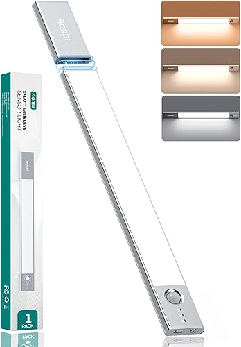 Luces recargables para debajo del gabinete, 96 luces LED de armario con batería desmontable, luz con sensor de movimiento para interiores, 3 colores