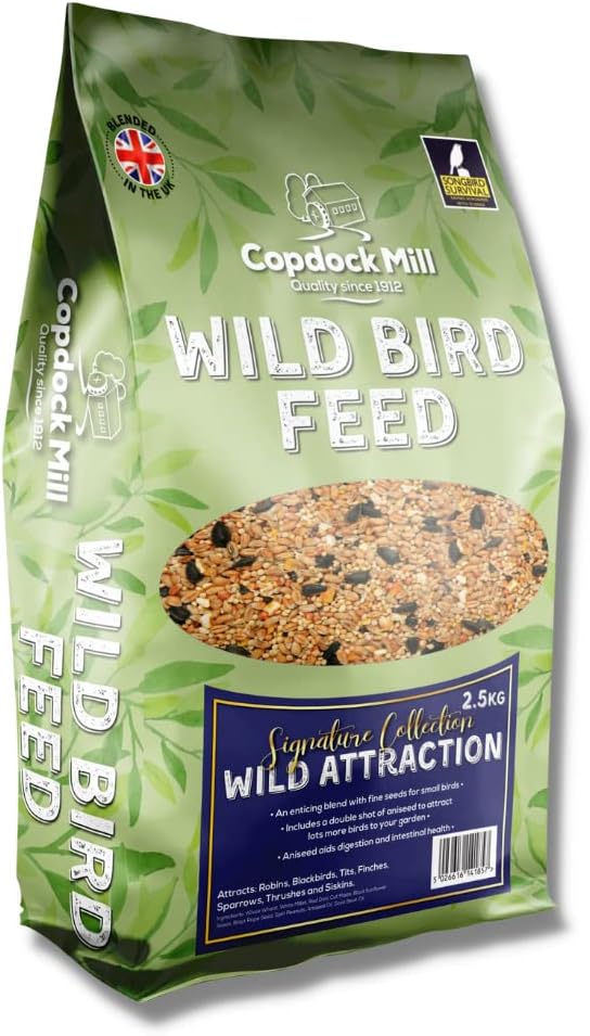 Copdock Mill Wild Bird Seed 2.5kg, Signature Collection Wild Attraction – All Year-Round Bird Food – 100% Natural Ingredients with Peanuts for Wild Bird – Suitable for All Wild Bird Species