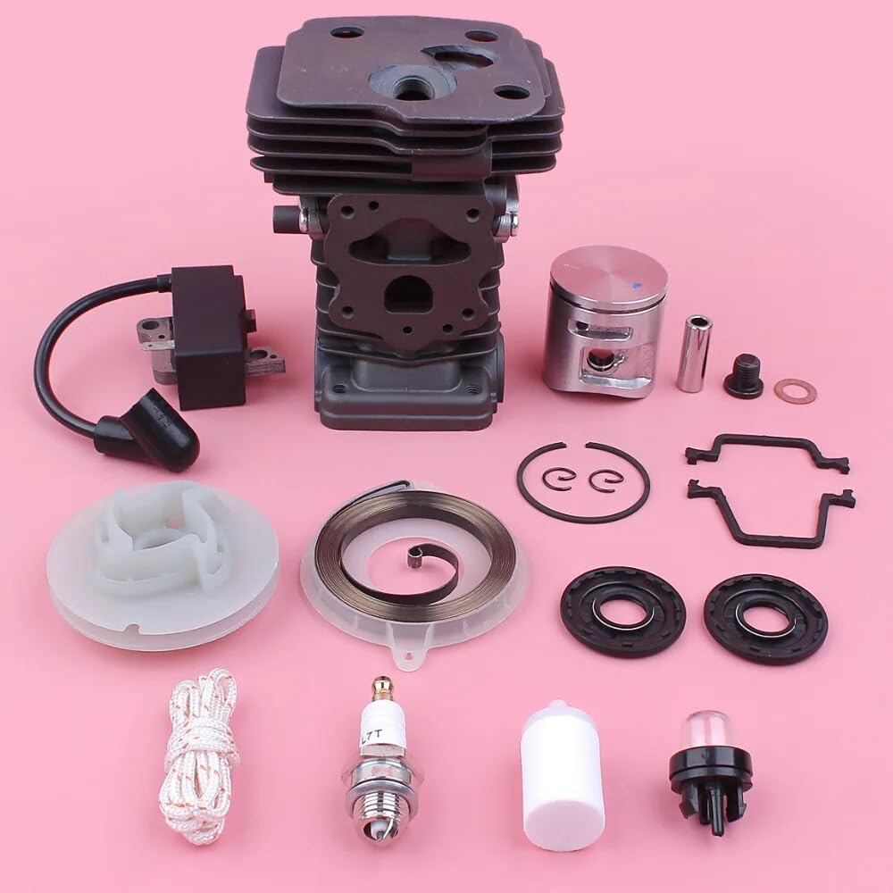 Kit de pistón de bobina de encendido de cilindro, for pieza de motosierra Husqvarna 445 445E, polea de arranque de retroceso, sello de aceite de resorte, bombilla de cebado de 42mm Kits de pist