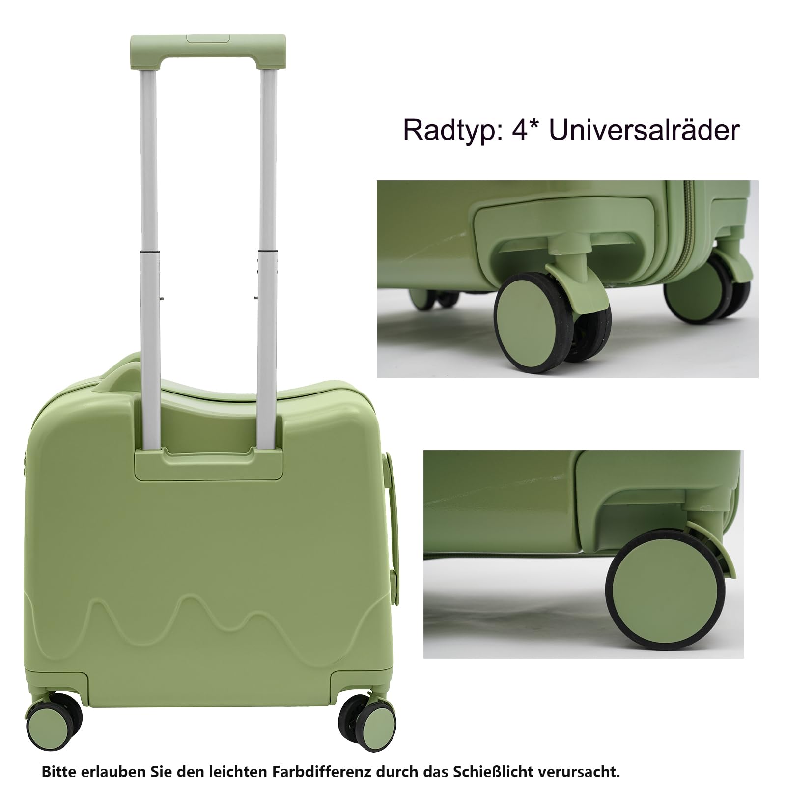 18 Zoll Kinderkoffer zum Draufsitzen, 37L Kindergepäck Trolley zum Reisen,Hartschale Reisegepäck 45.5 * 23 * 43.5cm,mit Passwortsperre und Höhenverstellbare Deichsel (Olivengrün)