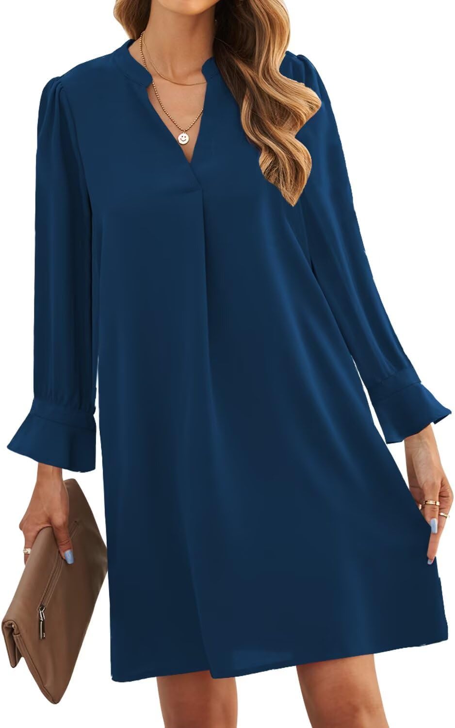 JOCAFIYE Womens Dresses Summer Casual Dress Long Sleeve V Neck Dress Shift Dress for Women 2025