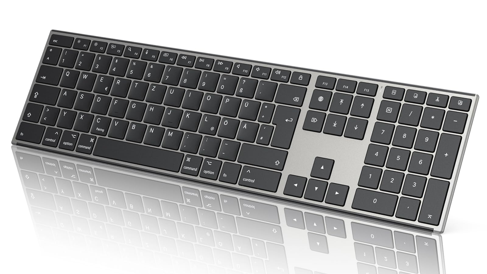 OMOTON Aluminium Bluetooth Tastatur, Kabellose QWERTZ-Tastatur mit Metallgehäuse (Kompatibel mit MacBook Air/MacBook Pro/iMac/Mac Pro), Wiederaufladbar, Ergonomisch, Leises Tippen