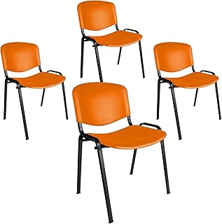 Topsit Büro & More 4er Set Besucherstühle, stapelbarer Konferenzstuhl, mit Sitz und Rückenlehne aus Kunststoff. (Orange)