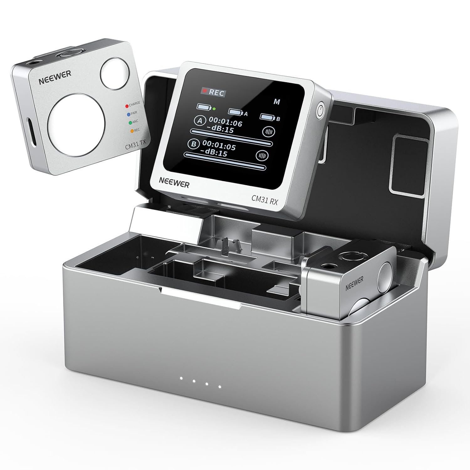 Neewer CM31 Wireless Lavalier Microphone with 8GB Storage 820ft Range 48KHz 24Bit Noise Cancelling Compatible with iPhone iPad Android PC Camera YouTube/TikTok Stream Podcast Interview