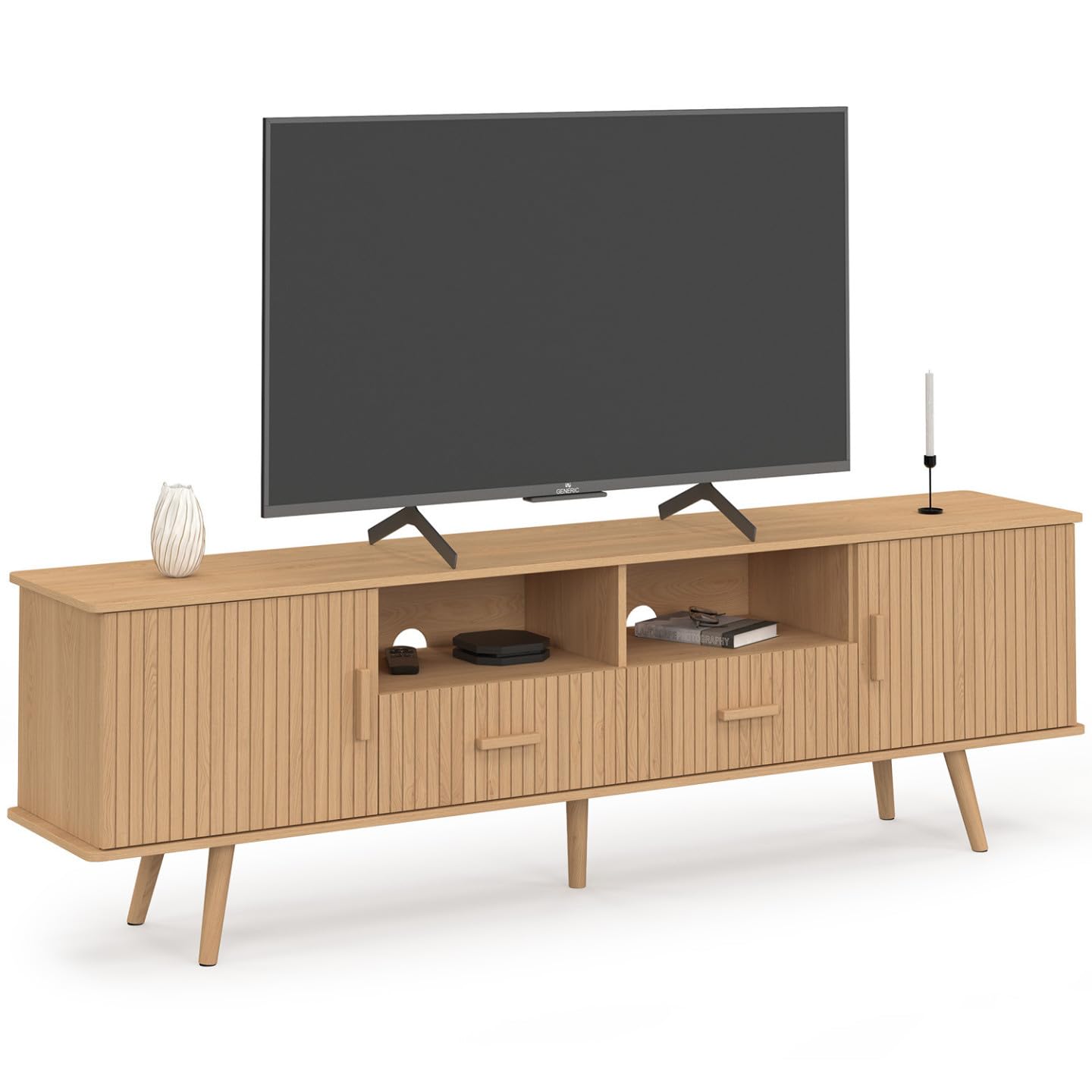 IDMarket - Mueble para TV de 180 cm Juliette con 2 puertas y 2 cajones, con tiras de madera en color roble