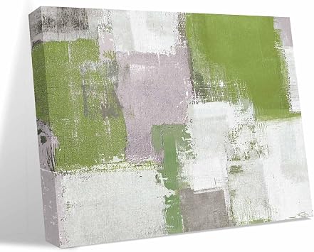 Canvas Wall Art - Green Color Block Gray Gradient Framed Wall Decor Canvas Painting Prints,Retro Oil Painting Style Picture Oil Painting Artwork for Bedroom Living Room Office 28"x40"