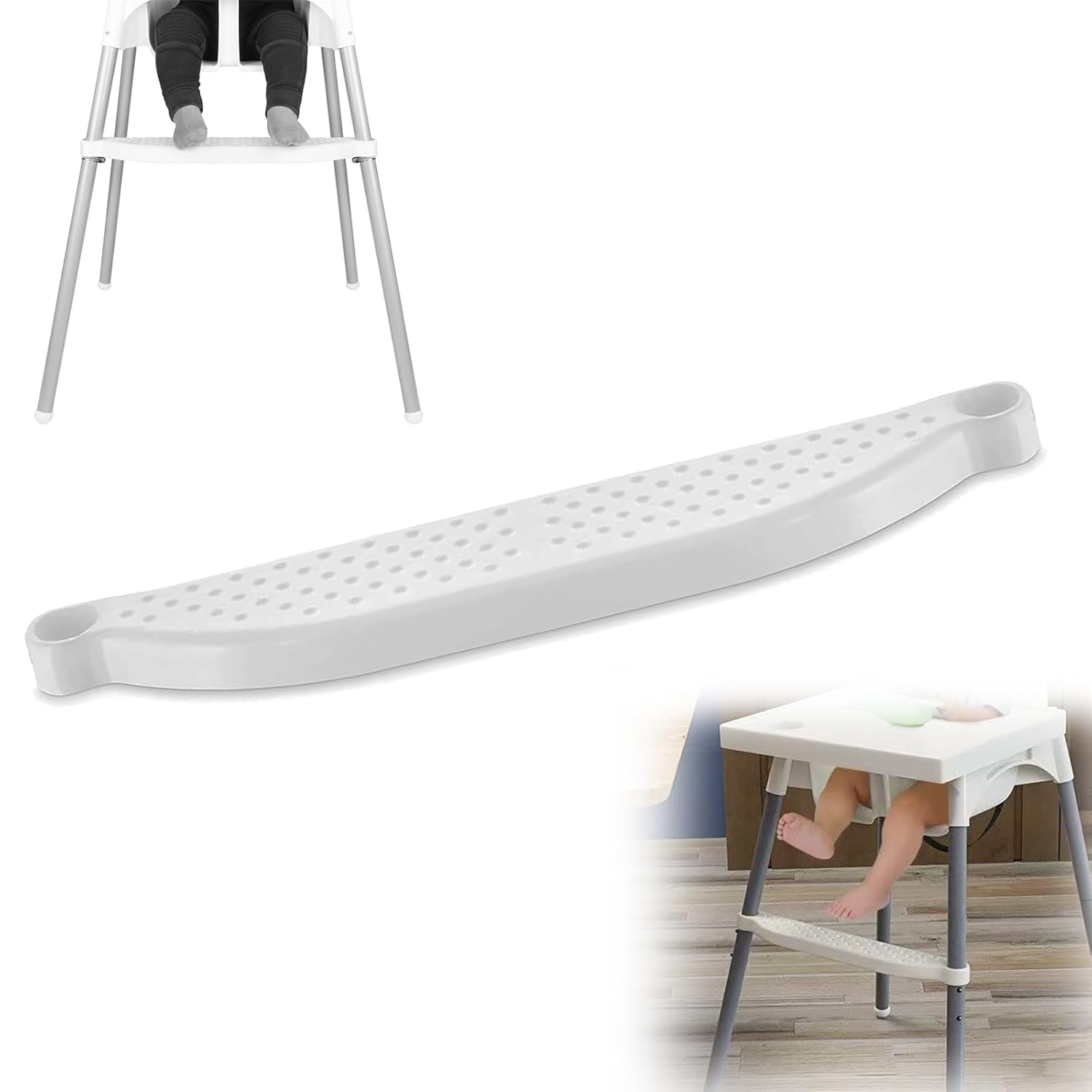 HANQ Reposapiés para silla alta, altura ajustable, reposapiés portátil para bebé, accesorios para silla alta, compatible con reposapiés IKEA Antilop para silla alta (blanco)