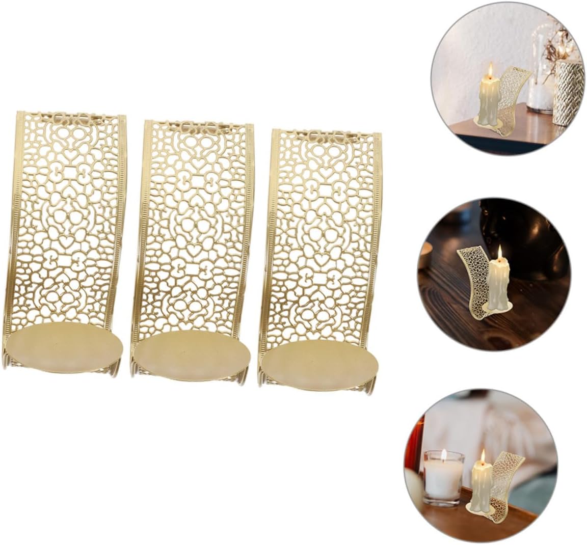 3pcs Wall Mounted Candle Sconces Golden Iron Hollow Design