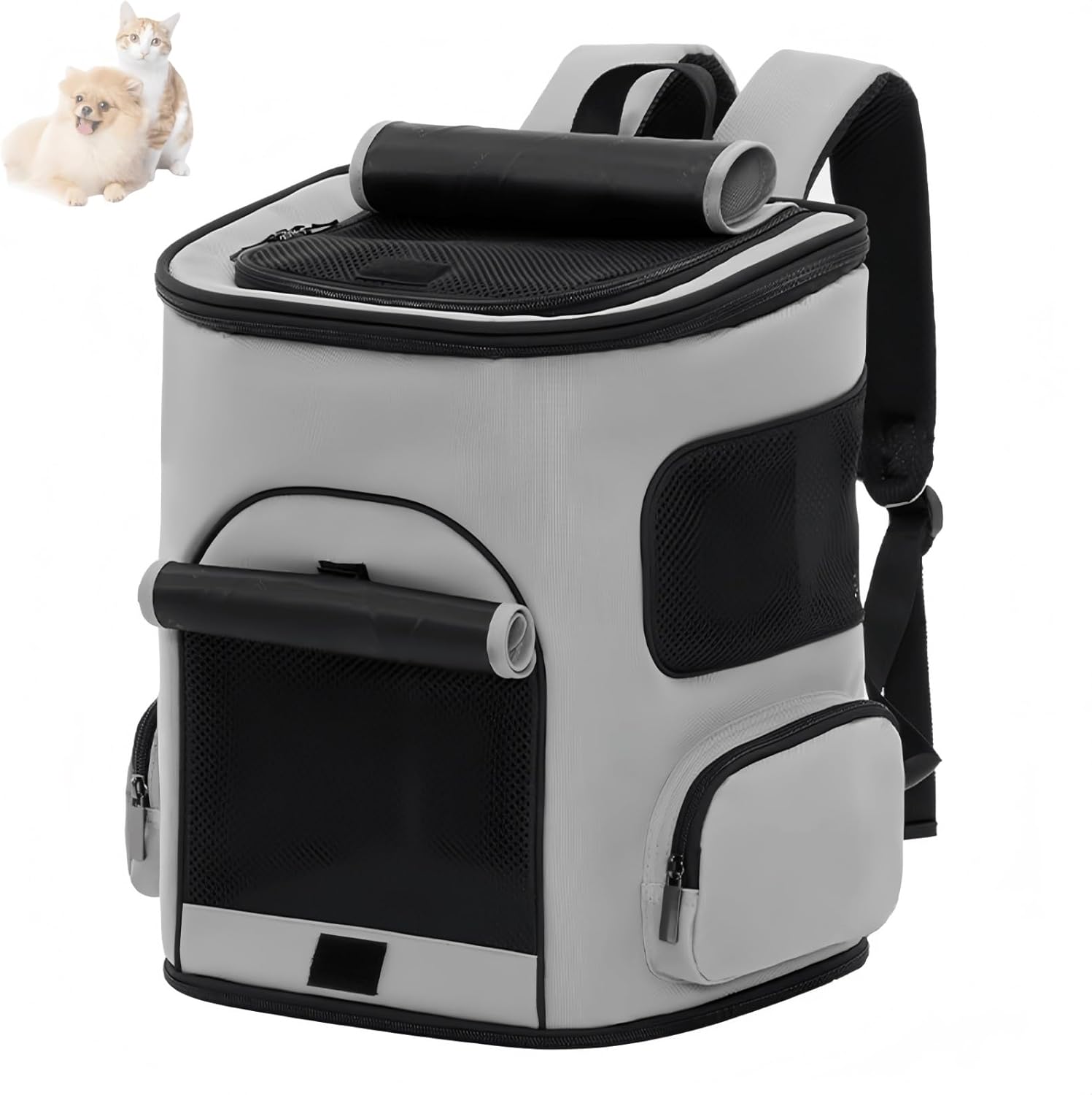 Dog Backpack Bag, Airline Approved Cat Backpack for Carrying Small Large Cats, Pet Bag Backpack, Ventilated Soft Side for Travel, Hiking, Camping, Max 18 Lbs(Gray)