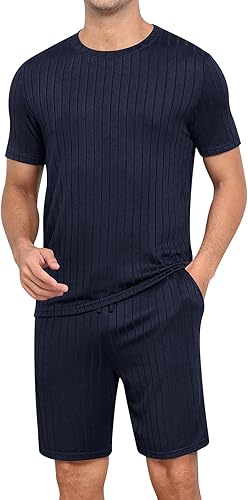 RQP Men's Pajama Set Short&Lonng Sleeve Lightweight Lounge Wear Breathable 2 Piece Set,Stretch Home Outfits for Men