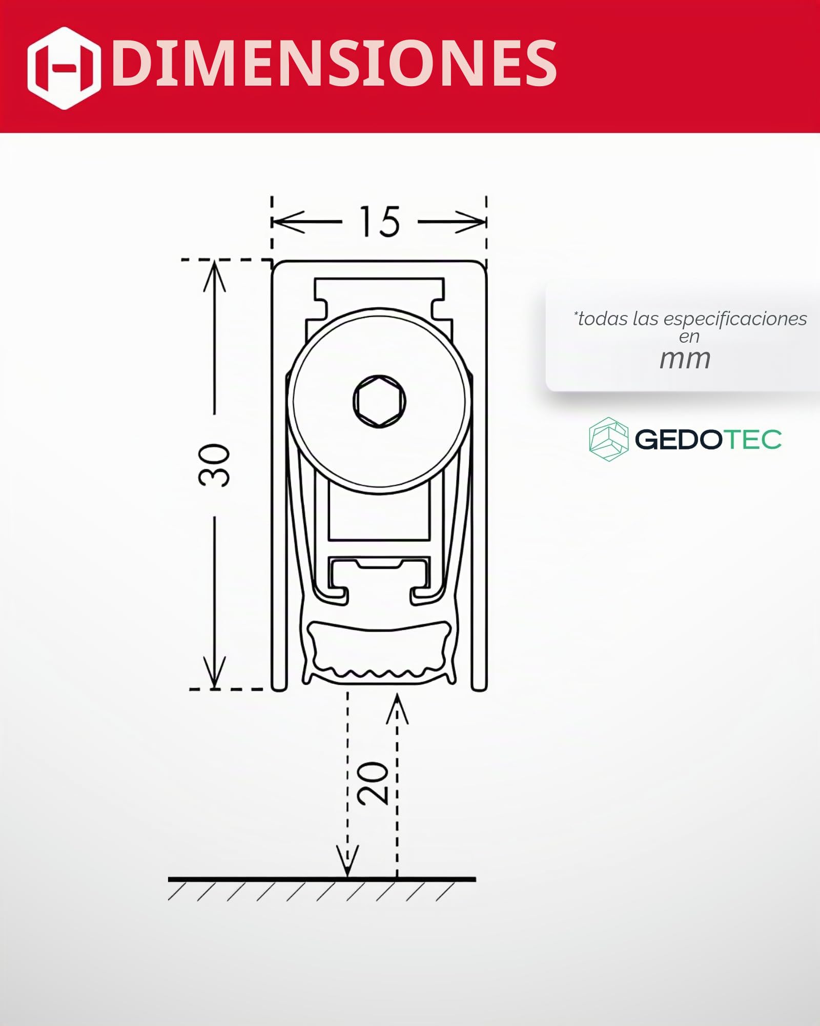 Gedotec Junta de suelo retráctil, 15 x 30 mm, Drop MAXI, longitud 1030 mm, se puede acortar | Junta para suelo de puerta | Protección contra incendios, cortavientos, resistente al frío