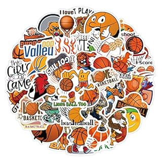 cobee 50 adesivi divertenti in vinile con pallacanestro, impermeabili, per bottiglia d'acqua, laptop, bagagli, auto, adulti, adolescenti, fan del basket