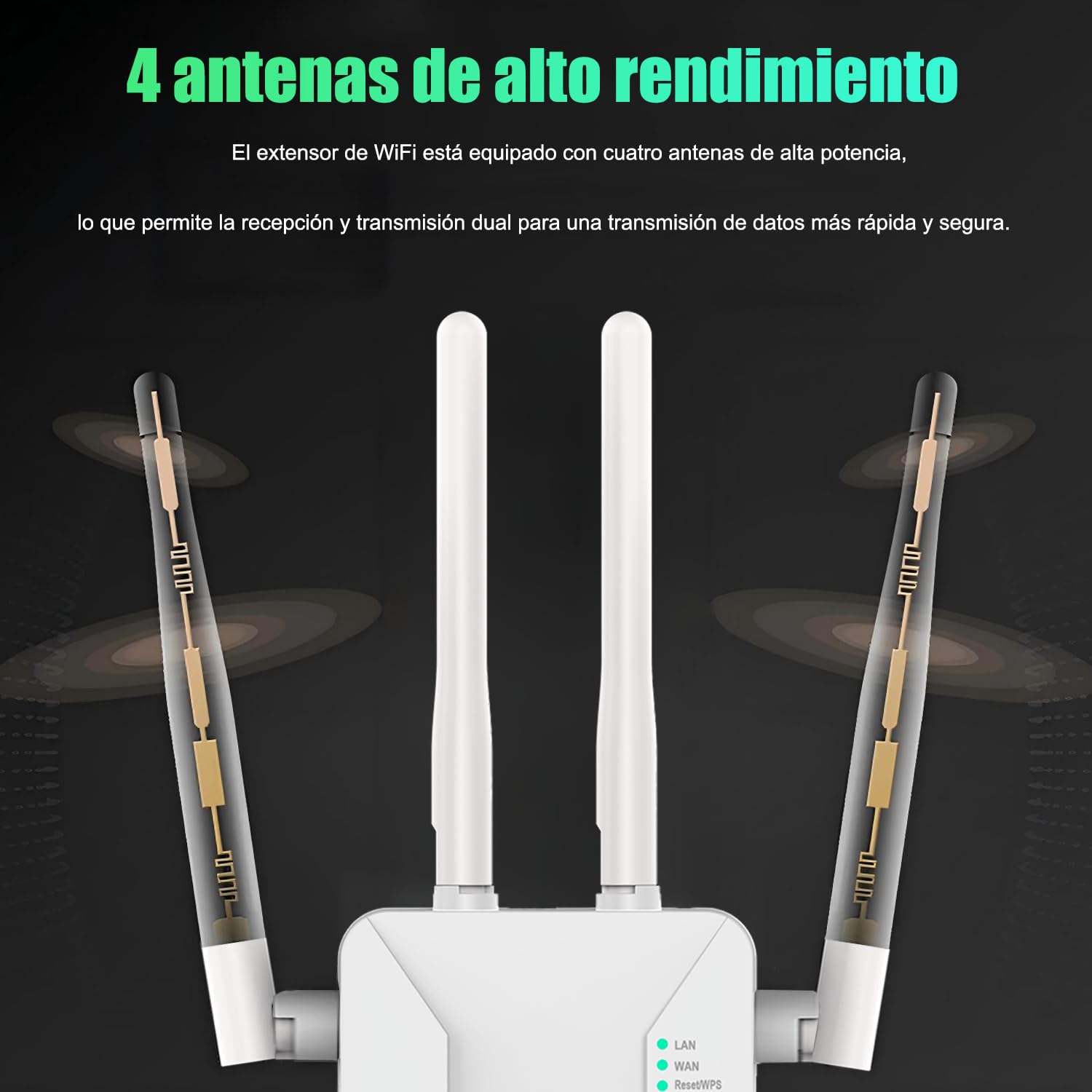 U81 Repetidor WiFi, Amplificador Señal WiFi 300Mbps con 2 Puertos Ethernet y 4 Antenas, Señal Estable y Fuerte, Compatible con Todos los Dispositivos de Red, Modos Ap/Repetidor/Enrutador
