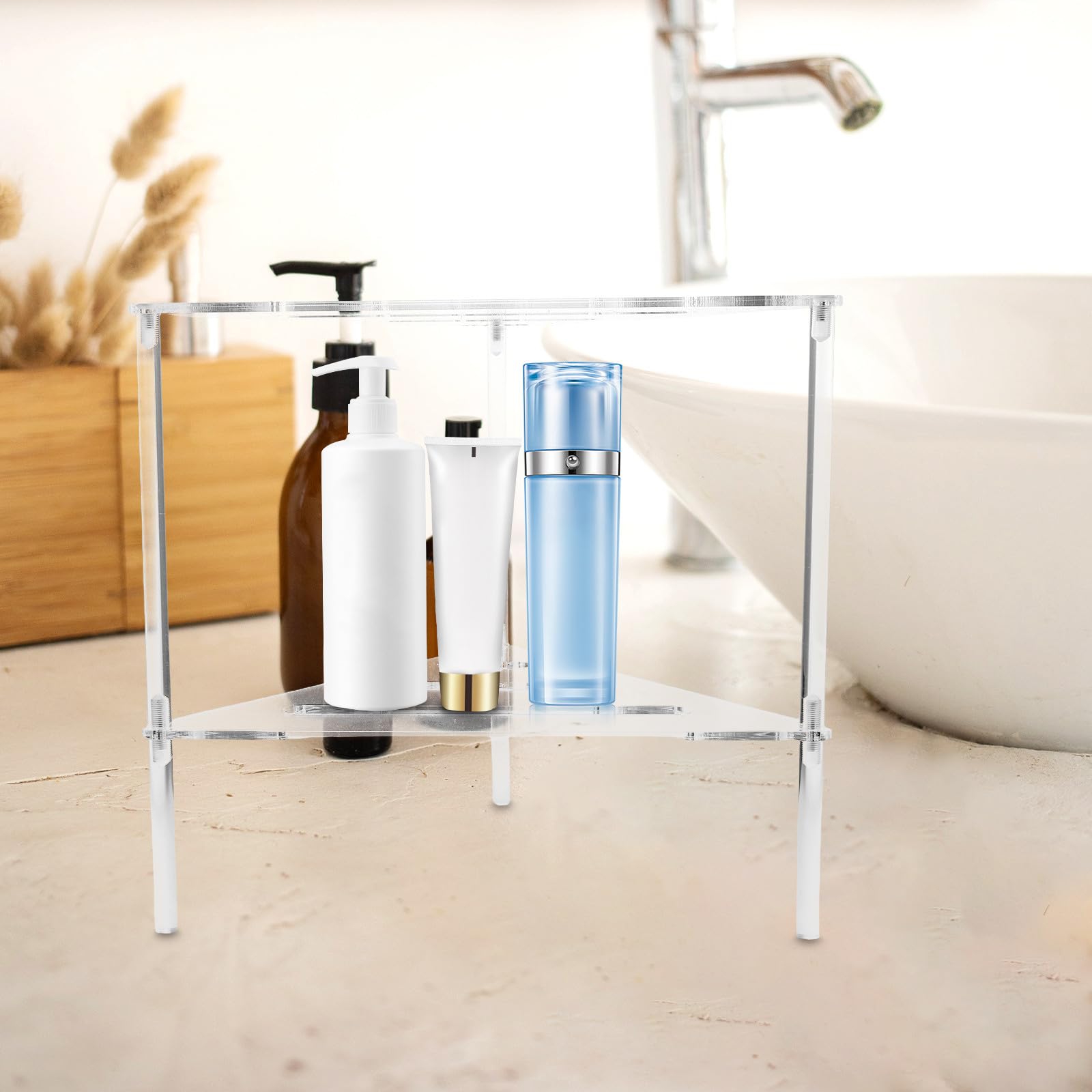 GALPADA Estante de Ducha Acrílico Triangular Moderno para Baño Diseño Hueco Fácil de Limpiar y Soporte Versátil para Plantas y Accesorios