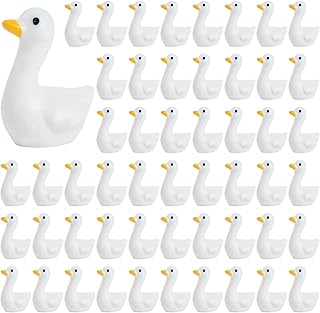 60Pcs Mini Tiny Gooses, Resin Goose Figurine, Handcrafted Small Desk Animals Decor for Porch Cake Toppers DIY Crafts Micro Landscape Ornaments Miniature Geese Animals Statues to Hide