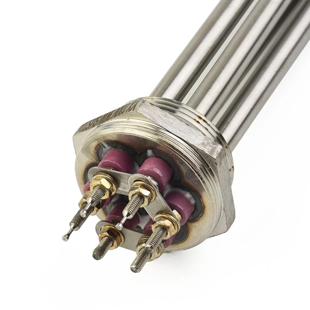 DN40 Heizstab 12000W 380V Dreiphasig, 1,5 Zoll Heizelement BSP-Gewinde Messingflansch, Heizelement Edelstahl mit Kunststoffabdeckung Silikonring