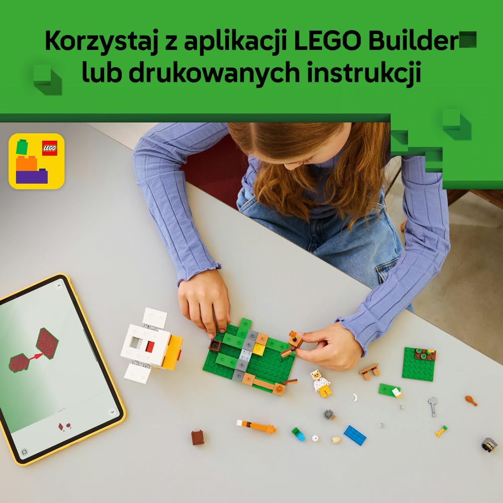 LEGO Minecraft Farma kurczaków, zabawka konstrukcyjna dla chłopca i dziewczynki z figurkami zwierząt i kurnikiem, pomysł na prezent dla 7-latka i gamingowa ozdoba do pokoju dziecięcego 21585