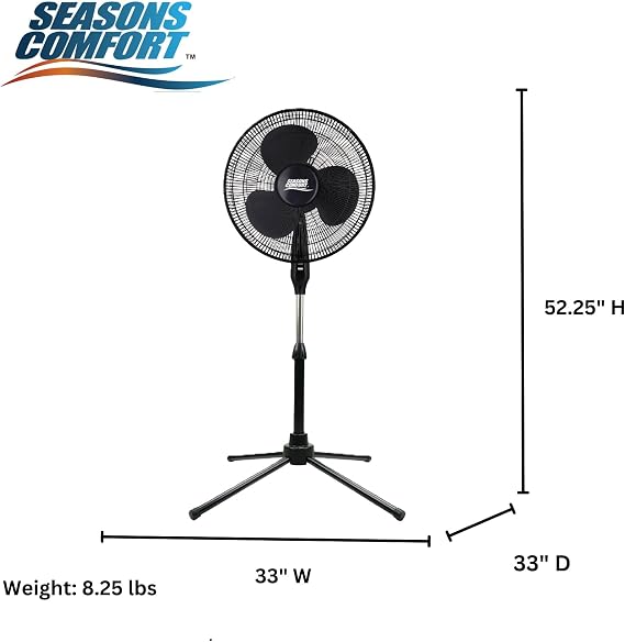 Seasons Comfort 18 Pedestal Fan, Oscillating, Adjustable Height, 3 Speed