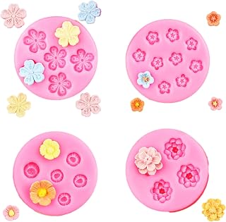 4Pcs 3D Mini Cherry Blossom Silicone Molds Plum Blossom Biscuit Mold Small Flower Shape Baking DIY Chocolate Fondant Mousse Cake Decoration and Crafts Candle Making Tools(B)