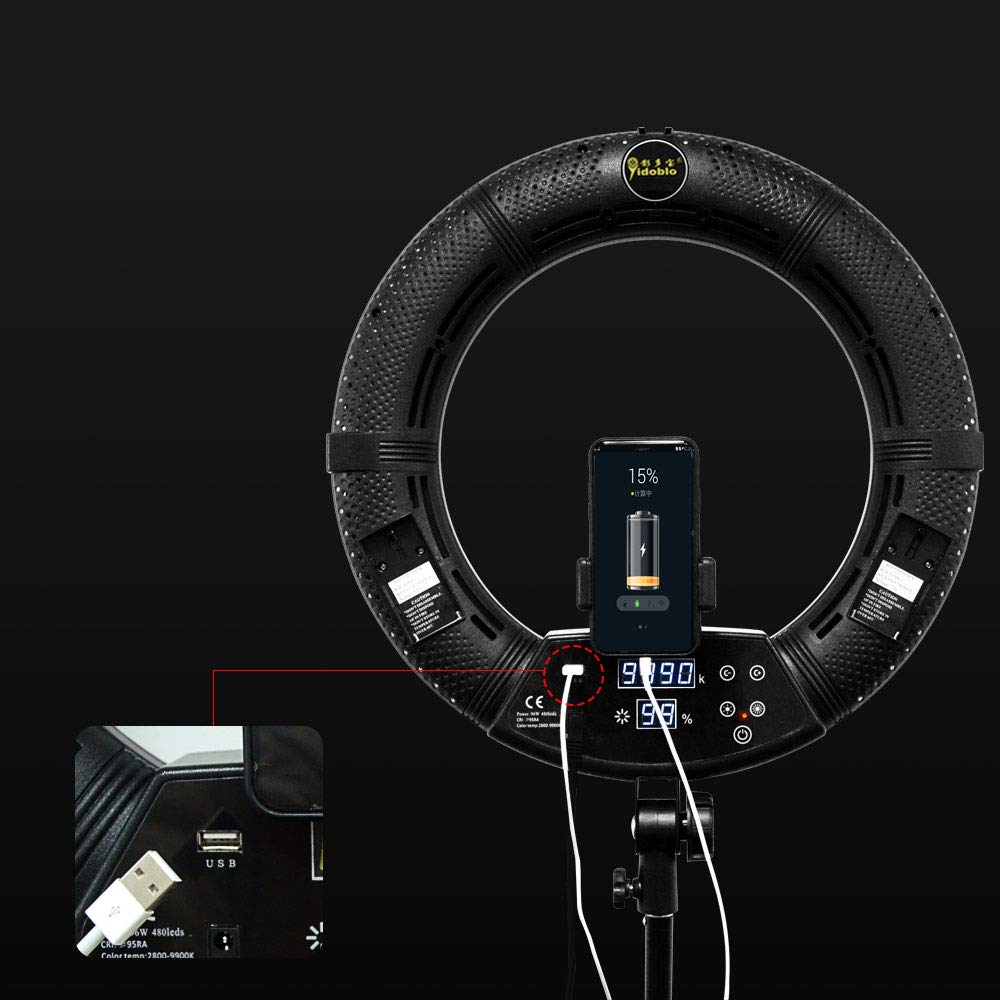 18 Pouces 2800K-9900K 96W Kit de lumière annulaire à LED de contrôle Bluetooth pour éclairage de Photographie, Maquillage, Prise de Vue vidéo Youtube (sans trépied ni Sac)