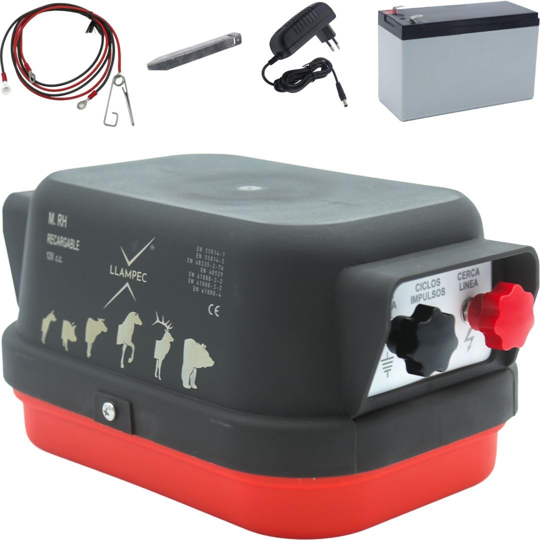 Pastor eléctrico Llampec Mod.RH con batería recargable 12V – 1,6 J, 9.500 V y 10 km de alcance – Especial para caballos y uso en competiciones Raid Horse – Fabricado en España