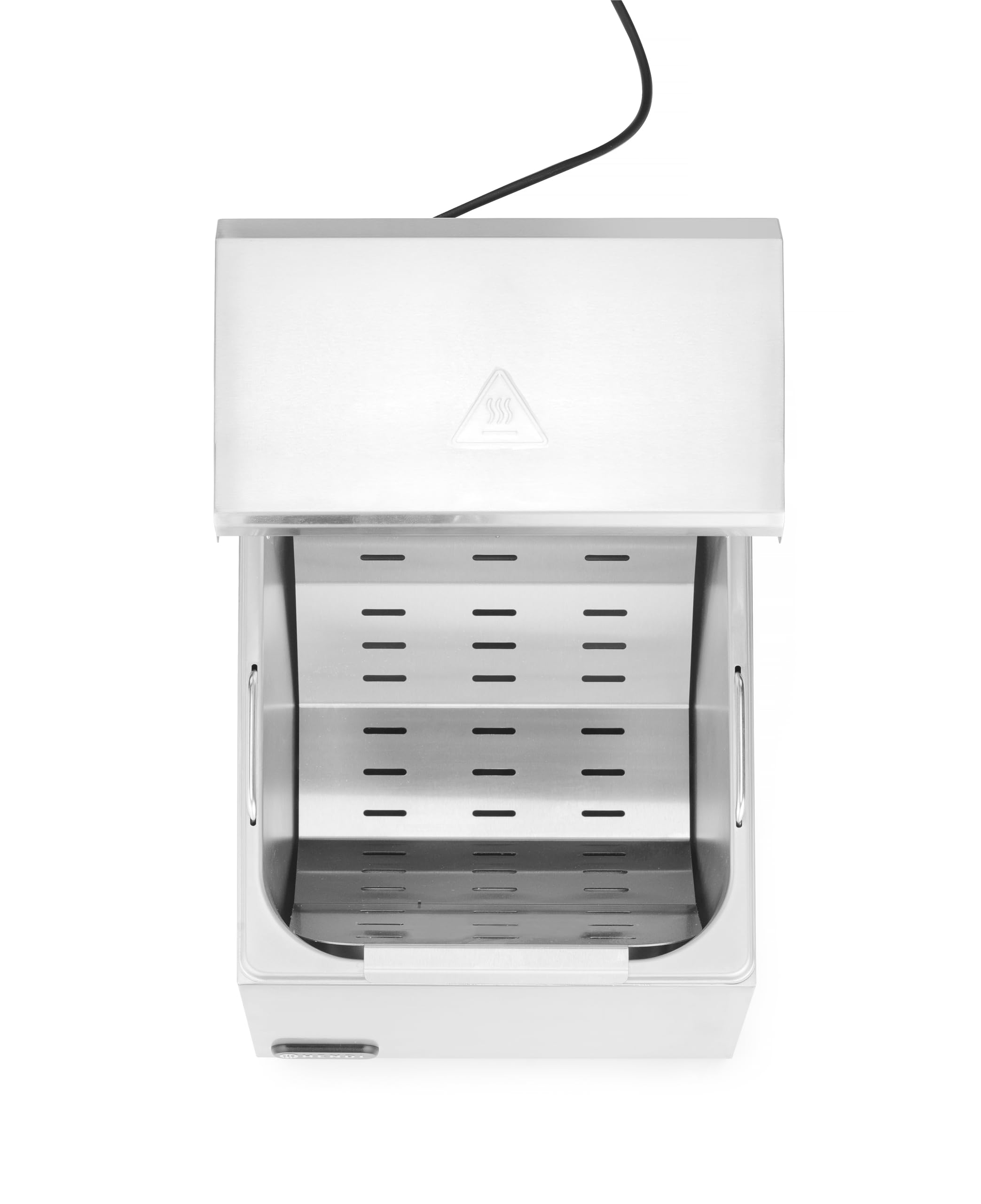 HENDI Pommes-frites-Wärmer, mit abnehmbarer GN-Behälter und Tropfschale, zum Warmhalten von Pommes frites, Infrarotlampe, Wärmebrücke, Speisenwärmer, GN1/2, 230V/400W, 357x267x(H)376mm, Edelstahl