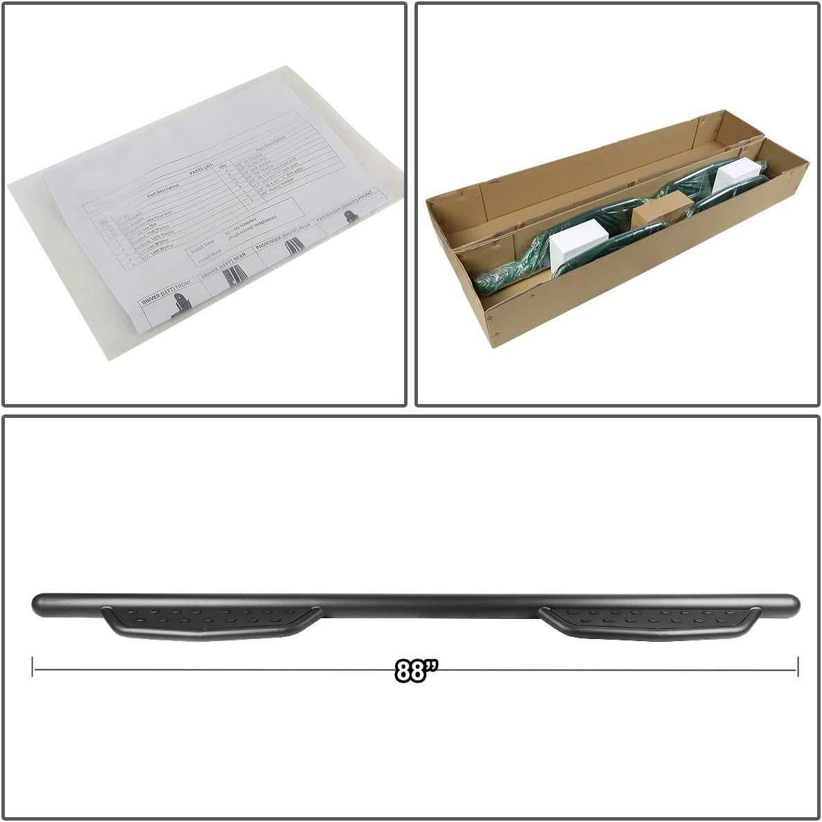 Auto Dynasty 3 Inches Side Step Nerf Bar Running Board Compatible with Silverado Sierra 1500 2500HD 3500HD Crew Cab 07-19, Aluminum, Black Powdercoated