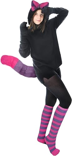 Miniatura 7 de Disfraz de gato a rayas para niñas y mujeres, orejas de gato, cola peluda, calcetines a rayas para Halloween y cosplay