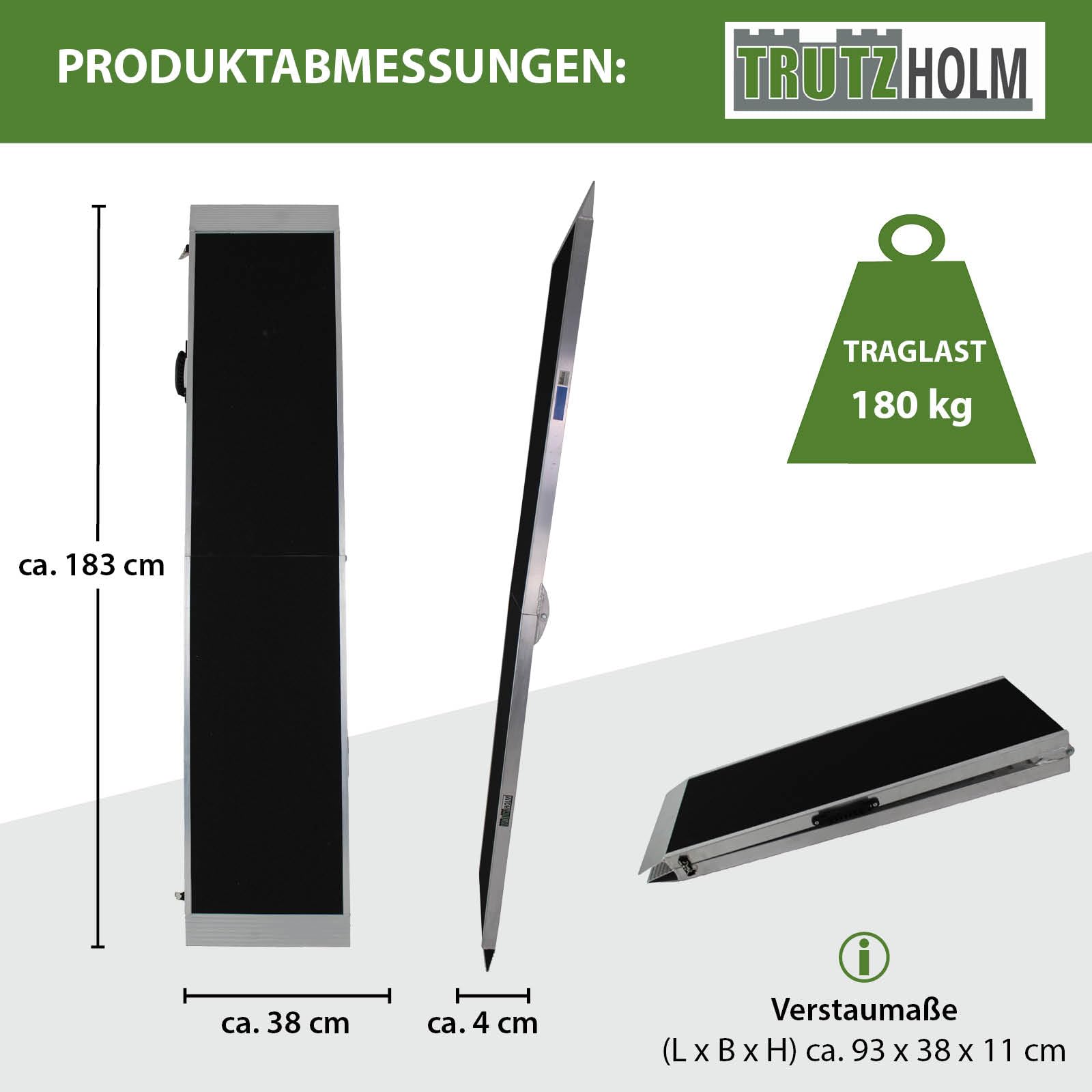 TRUTZHOLM Hunderampe klappbar 183 cm Traglast 180 kg Alu grau schwarz beschichtet Tierrampe Tasche