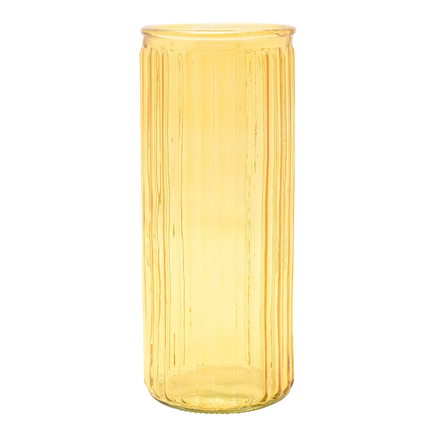 Hestia Unisex Amber Tall Ribbed Glass Vase - Yellow In