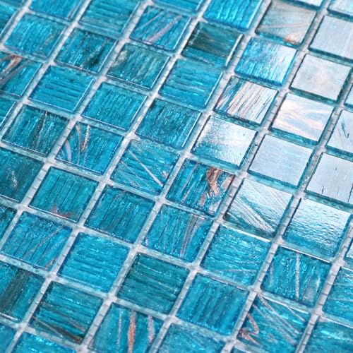 smafusion 11.5sqft Azure Blue Mosaic Tile for Pool, Bathroom Wall,