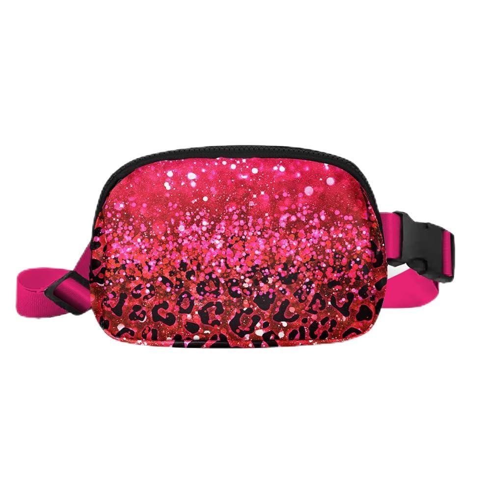 WIRESTER Unisex Waist Belt Bag with Adjustable Strap, Fashionable Crossbody Fanny Pack Bag For Travel Running Hiking - Hot Pink Glitter Sparkle With