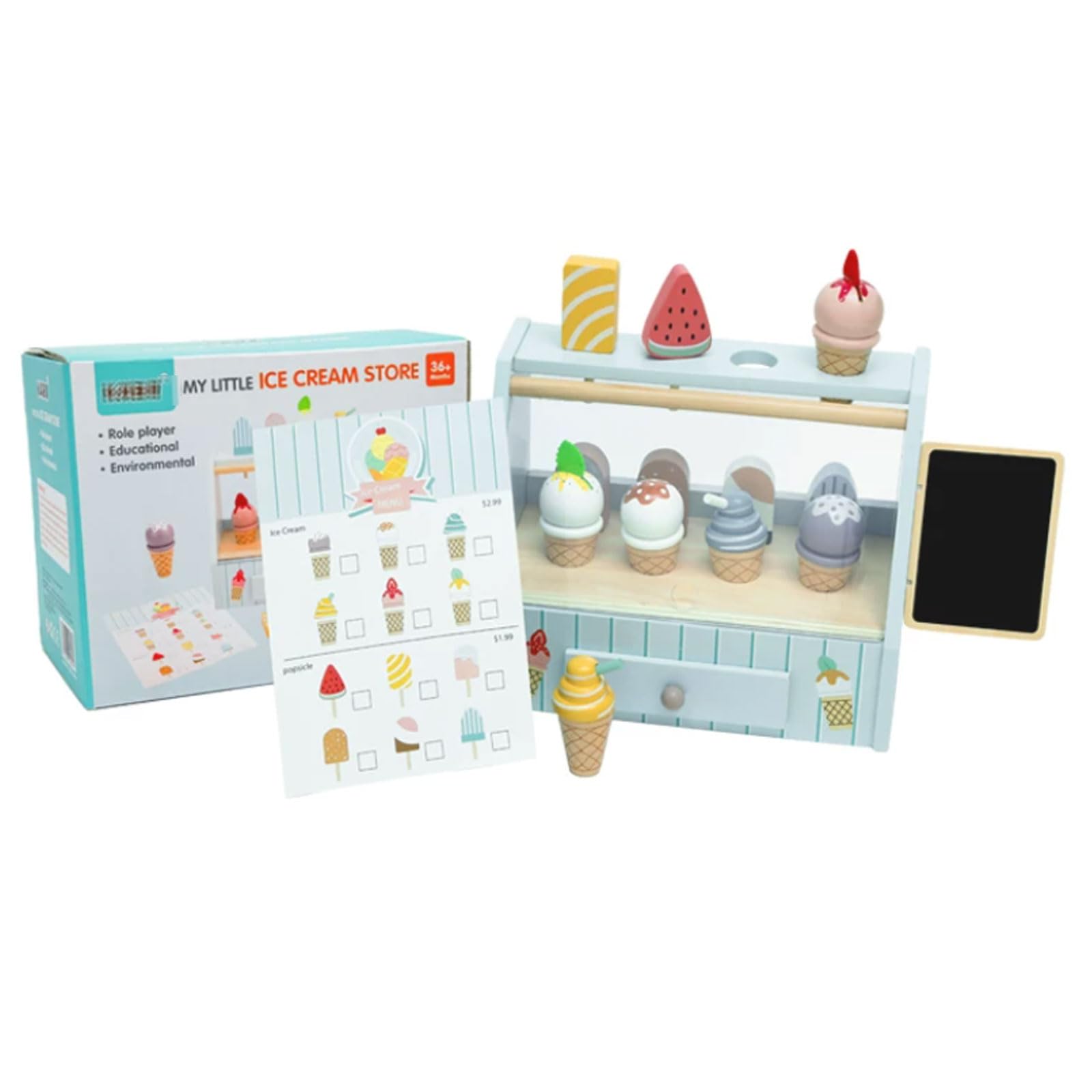 Set Gioco Legno Montessori Negozio Gelati