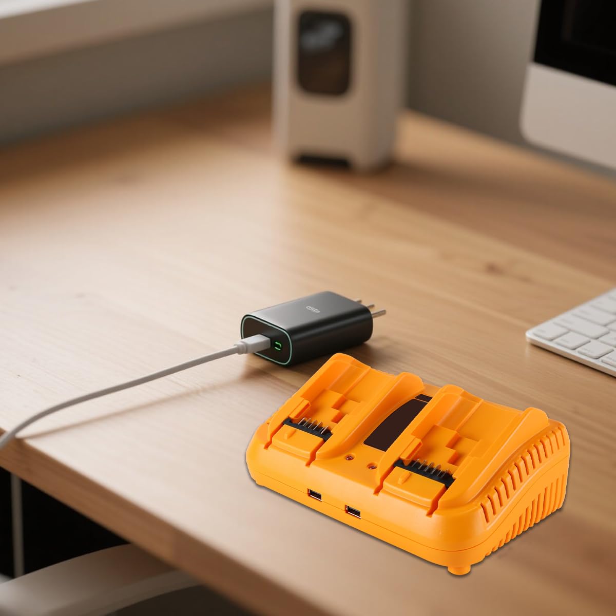 Cargador rápido de 2 puertos con dos salidas USB de 2,1 A, compatible con herramientas de la serie DCB, compatible con DCB203, 204, 205, 206, 201, 120 y 127