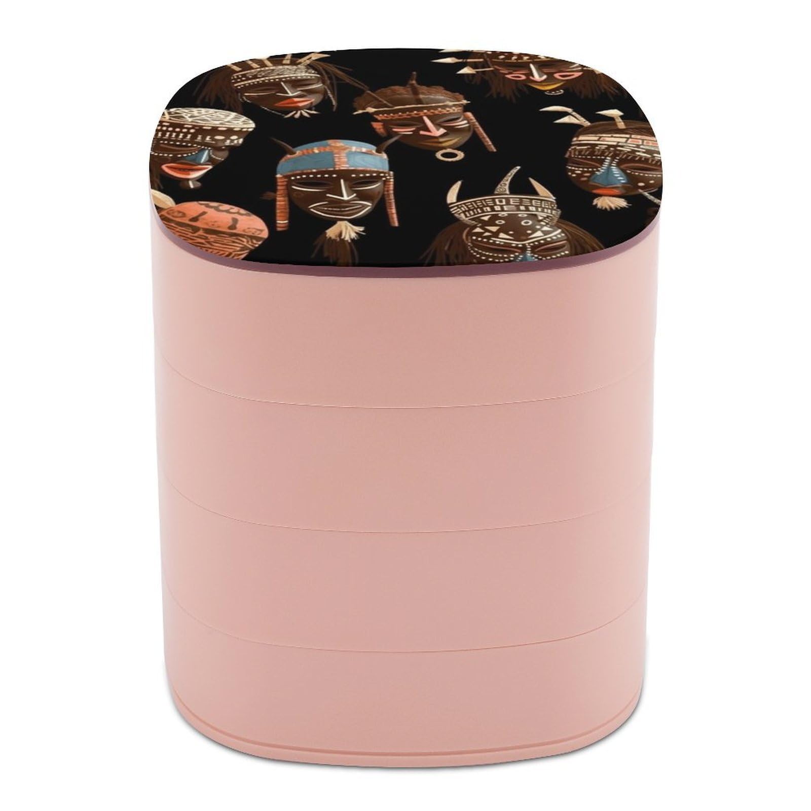 VstaDank African Ritual Ethnic Tribal Jewelry Box with Mirror Travel Small Jewelry Case for Women 4-Layer Rotatable Jewelry Organizer Storage Box Portable Jewelry Storage Case for Rings Earrings