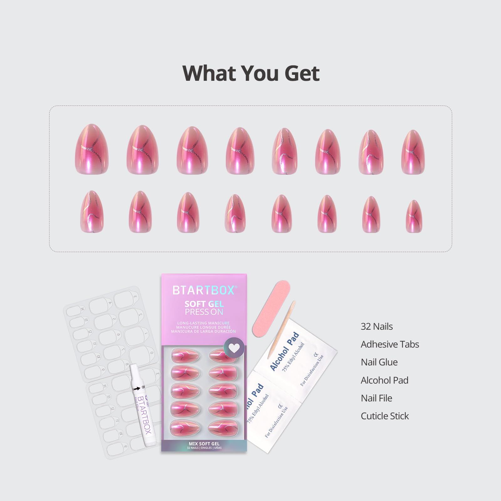 BTArtbox Press-On Nails, Lamp-Curable Soft Gel, Salon-Quality Natural Look