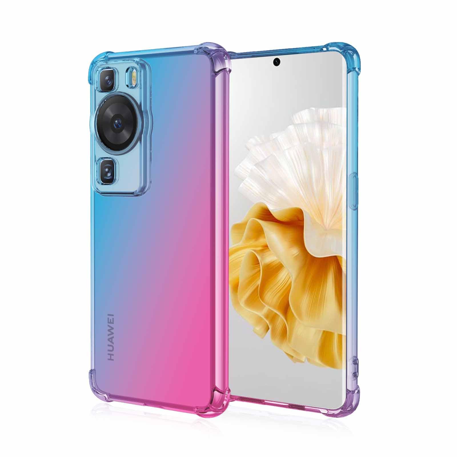 HAOYE Cover per Huawei P60 Pro / P60, Custodia in TPU a gradiente Colori, [Rinforzare la con Angoli] Custodia Trasparente Silicone Morbida Ultra Sottile Case (Blu/Rosa