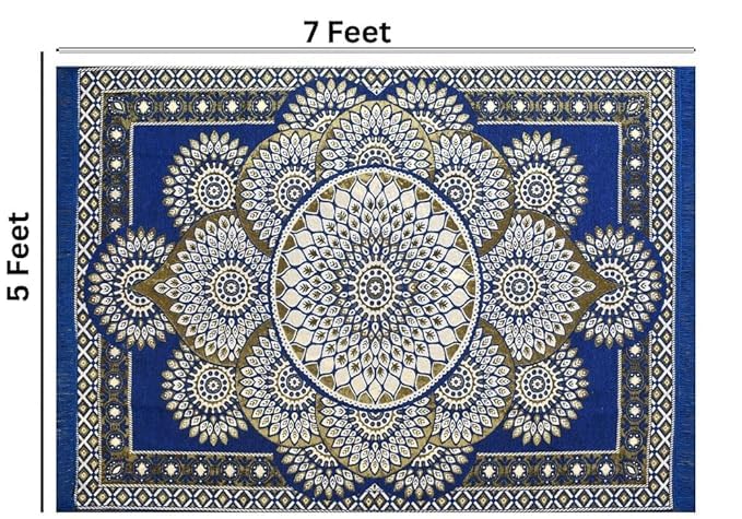 Image of Premium Cotton Carpet for Living Room 5 X 7 FEET | Carpet for Hall /Area Rugs /ChenilleCarpet /CottonCarpet /Carpet for Living Room /Kalin & Dari | Reactangular (Blue)