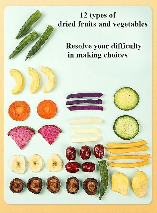 12 Types of Instant Dried Fruits and Vegetables 250g/bag, Instant Dried Vegetables and Fruits Chips,Family Snacks,Okra,Banana,Purple Potato,Red Date, Veganism,Snack Foods,Chinese Snack (250g)