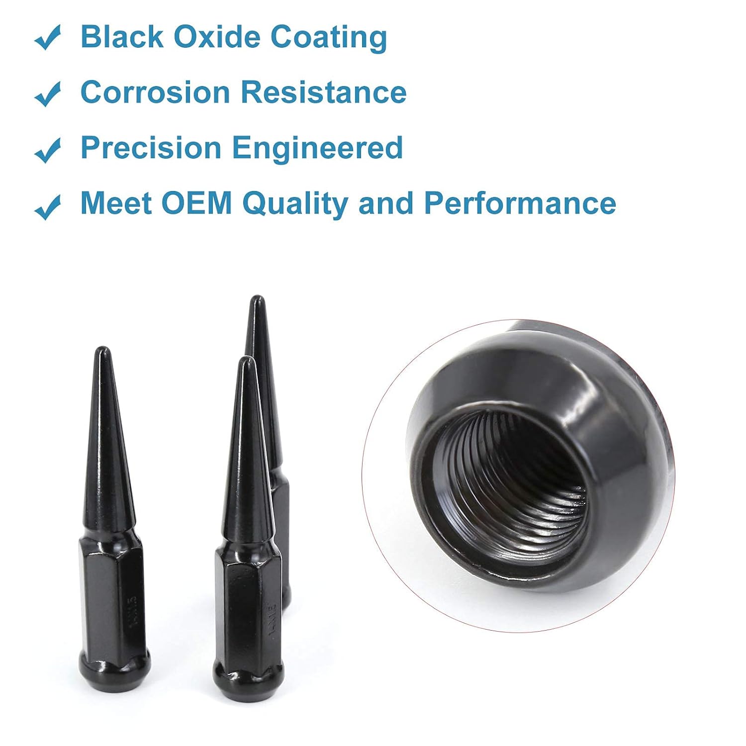 50% оƒƒ Dіѕсоunt M14x1.5 Wheel Spike Lug Nuts, 32 x Black 14 mm x 1.5 Lug Nuts 4.4 Inch Tall Cone/Conical Bulge Seat Closed End with 1 Socket Key, Compatible for Chevy Silverado 1500 2500 3500 F150 F250 F350