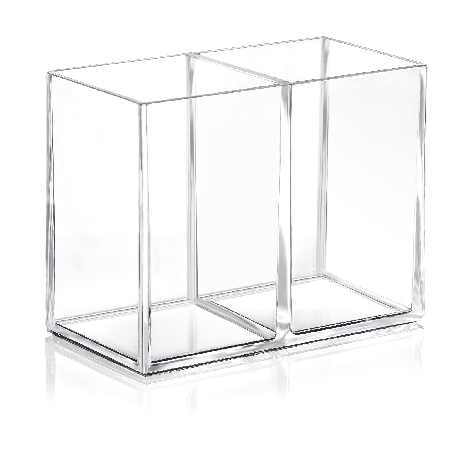 DIFIT Pen Pot, Square Clear Acrylic Pen Holder for Desk with 2 Compartments
